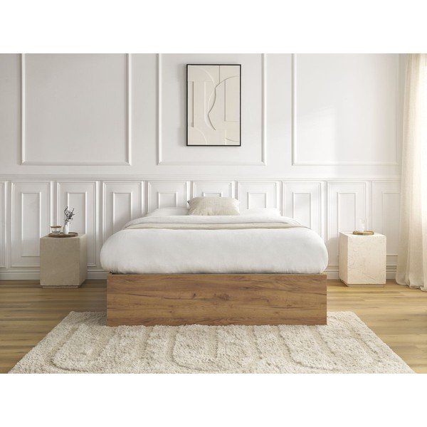 Rudos spalvos dvigulė lova iš medžio drožlių plokštės iš beržo su sandėliavimo vieta/be galvūgalio su lovos grotelėmis 140x190 cm Mara – Bobochic Paris-image-3