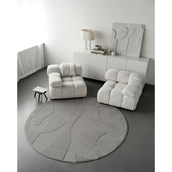 Iš vilnos apvalios formos kilimas pilkos spalvos ø 160 cm Morphic Botanica – Agnella-image-2