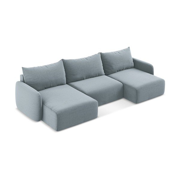 Mėlynos spalvos sulankstoma/su sandėliavimo vieta kampinė sofa iš velveto („U“ formos) Kalena – Makamii-image-3