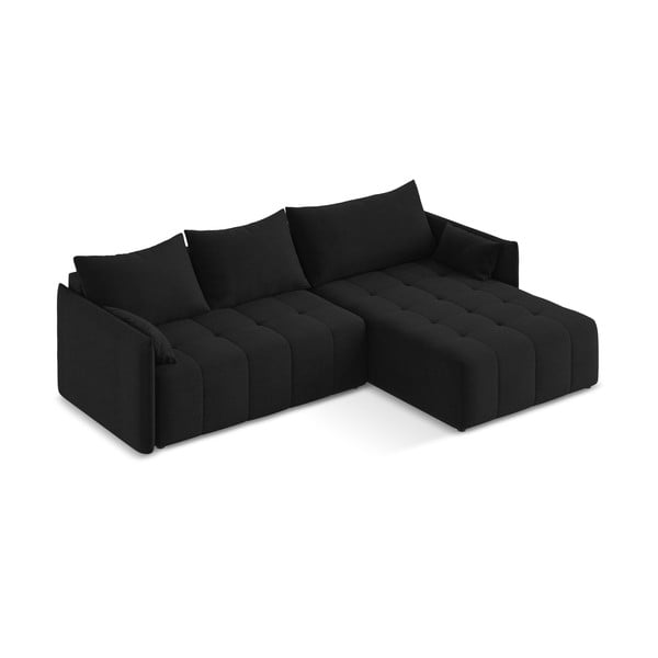 Juodos spalvos sulankstoma/su sandėliavimo vieta kampinė sofa (su dešiniuoju kampu/su gultu) Moku – Makamii-image-3