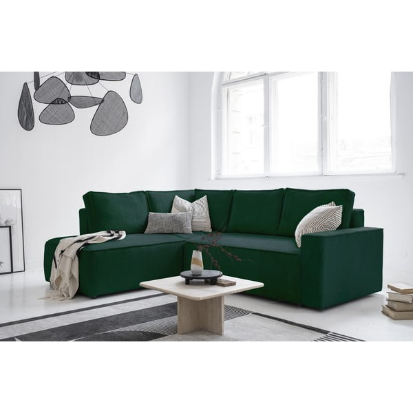 Iš kordinio velveto sulankstoma kampinė sofa tamsiai žalios spalvos (su kairiuoju kampu) Brave Dave – Miuform-image-3