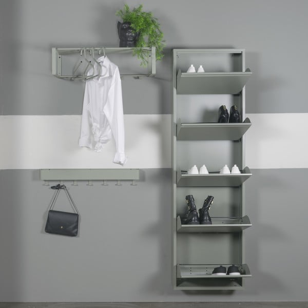 Pilkai žalios spalvos iš metalo atlenkiama spintelė batams 50x169x15 cm Billy – Spinder Design-image-1