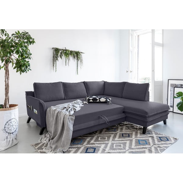 Tamsiai pilkos spalvos kampinė sofa-lova Miuform Charming Charlie L, dešinysis kampas-image-3