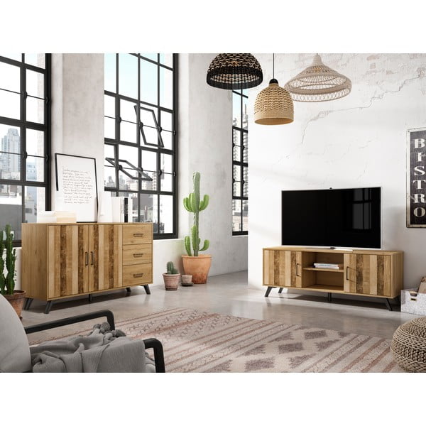 Natūralaus ąžuolo žema komoda 136x81 cm Nordic - Marckeric-image-4