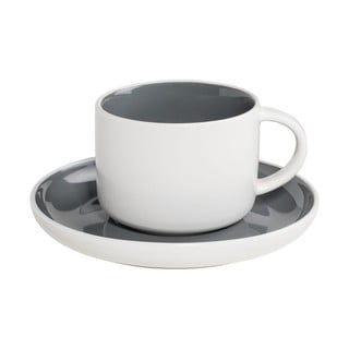 Baltas porcelianinis puodelis ir lėkštutė su tamsiai pilku vidumi Maxwell & Williams Tint, 240 ml