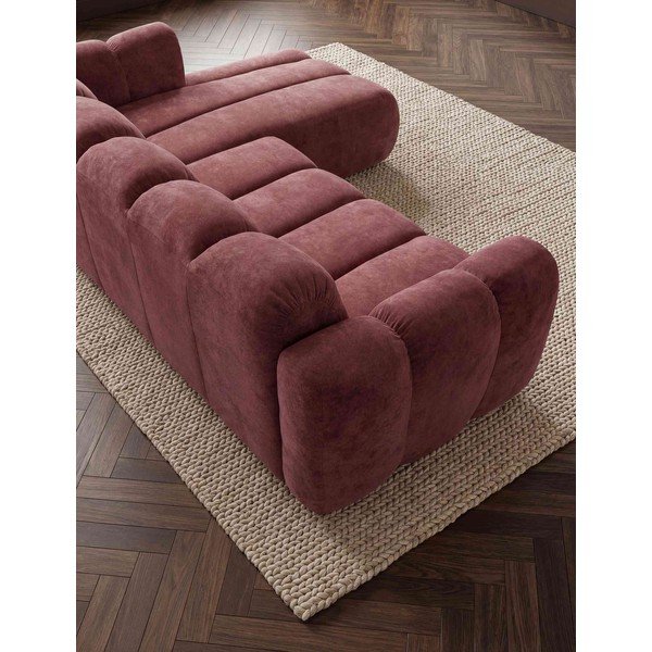 Raudonos spalvos sulankstoma kampinė sofa iš šenilinio audinio (su dešiniuoju kampu) Michell – Miuform-image-4
