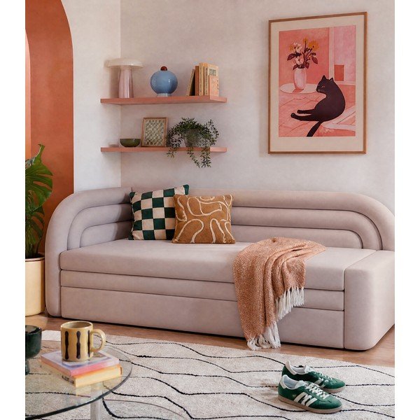 Smėlio spalvos iš velveto sulankstoma/su sandėliavimo vieta sofa su kairiuoju kampu 223 cm Fabillo – ELTAP-image-1
