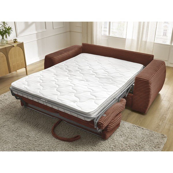 Oranžinės spalvos sofa miegojimui/sulankstoma iš kordinio velveto 240 cm Hugo – Bobochic Paris-image-1