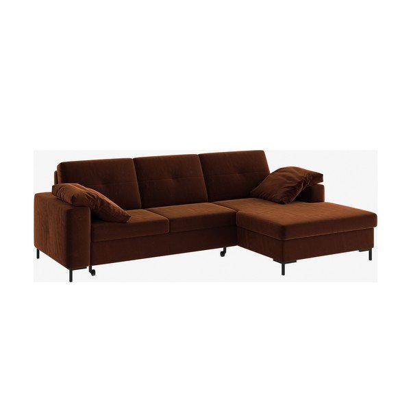 Tamsiai oranžinės spalvos aksominė kampinė sofa-lova Ghado Moor, dešinysis kampas-image-2