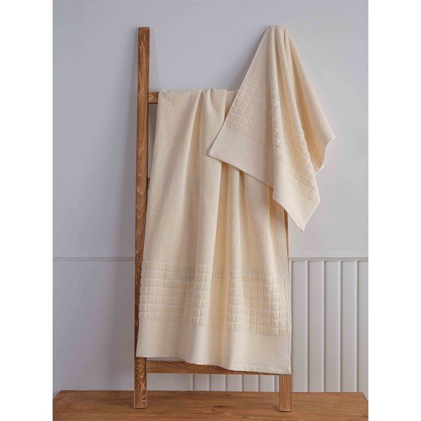 Iš frote audinio iš medvilnės vonios rankšluosčių rinkiniai baltos spalvos 2 vnt. Square – Mila Home