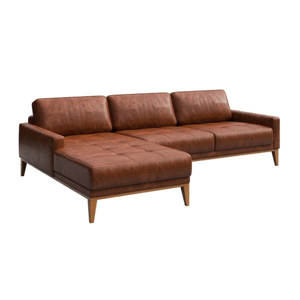 Raudonai ruda odinė kampinė sofa MESONICA Musso Tufted, kairysis kampas-image-2