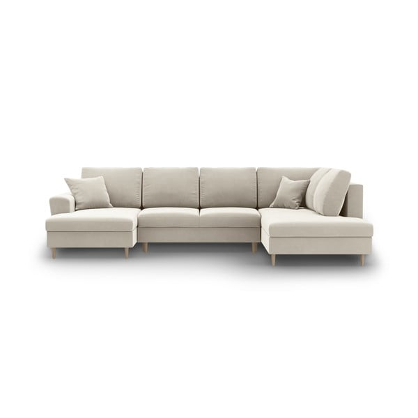 Smėlio spalvos iš velveto sulankstoma/su sandėliavimo vieta kampinė sofa (su dešiniuoju kampu/„U“ formos) Kyoto – Cosmopolitan Design
