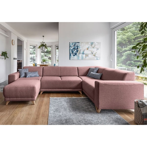Rožinės spalvos sulankstoma/su sandėliavimo vieta kampinė sofa (su dešiniuoju kampu/„U“ formos) Classy Sophie – Miuform-image-1