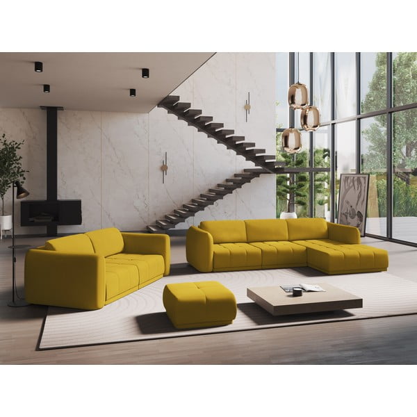 Geltonos spalvos sofa 210 cm Hoku – Makamii-image-1