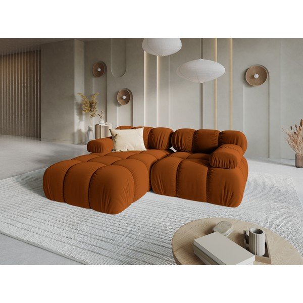Terakotos spalvos modulinė kampinė sofa iš velveto (su kairiuoju kampu/su gultu) – Micadoni -image-1