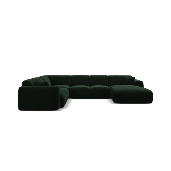 Tamsiai žalios spalvos kampinė sofa iš velveto („U“ formos) Molino – Micadoni -image-1