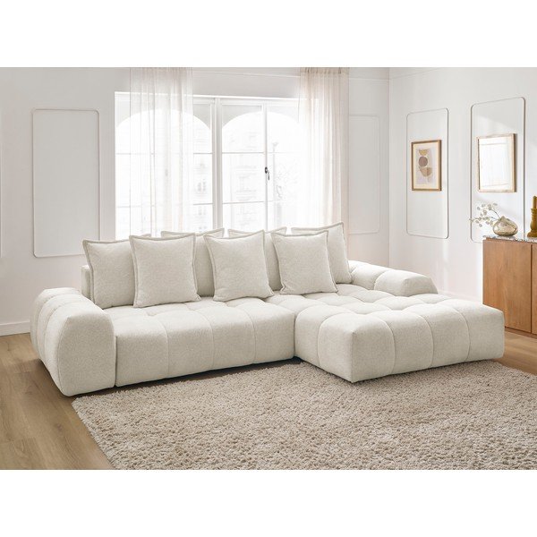 Baltos spalvos iš šenilinio audinio sulankstoma/su sandėliavimo vieta kampinė sofa (su dešiniuoju kampu/su gultu) Everest – Bobochic Paris-image-1