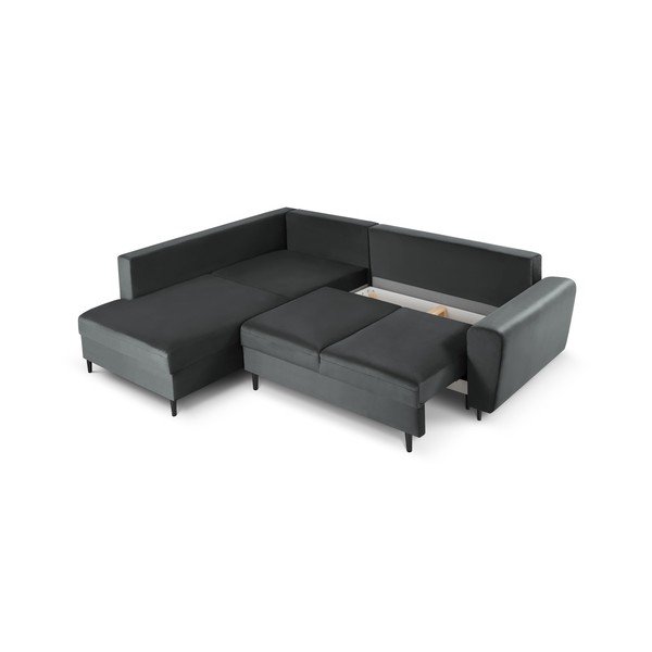 Tamsiai pilkos spalvos iš velveto sulankstoma/su sandėliavimo vieta kampinė sofa (su kairiuoju kampu/„L“ formos) Kyoto – Cosmopolitan Design-image-3