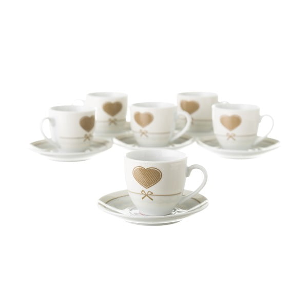 6 puodelių ir lėkščių rinkinys ant metalinio stovo "Unimasa Heart-image-1