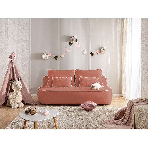 Rožinės spalvos/šviesiai pilkos spalvos sulankstoma/su sandėliavimo vieta vaikiška sofa iš velveto 210 cm Saga – Ropez-image-3