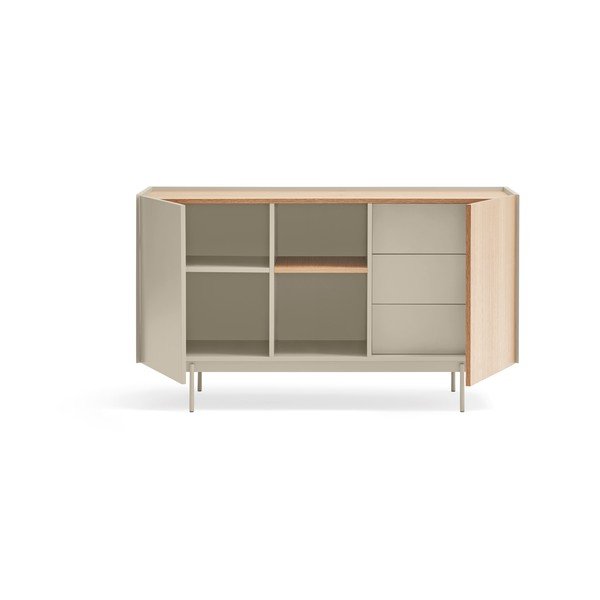 Žema šoninė spintelė smėlio spalvos/natūralios spalvos iš ąžuolo 130x78 cm Otto – Teulat-image-3