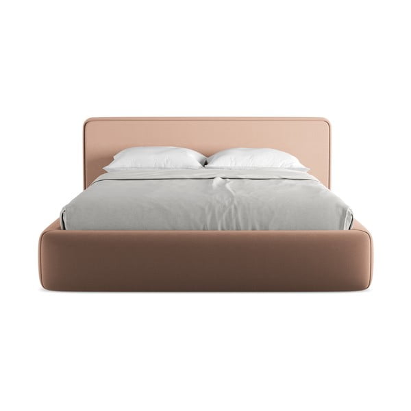 Šviesiai rožinės spalvos dvigulė lova audiniu dengta su sandėliavimo vieta su lovos grotelėmis 160x200 cm Kiana – Makamii-image-4