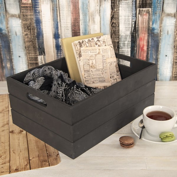 Antracito spalvos iš medžio daiktadėžė 36x26x15 cm – Orion-image-1