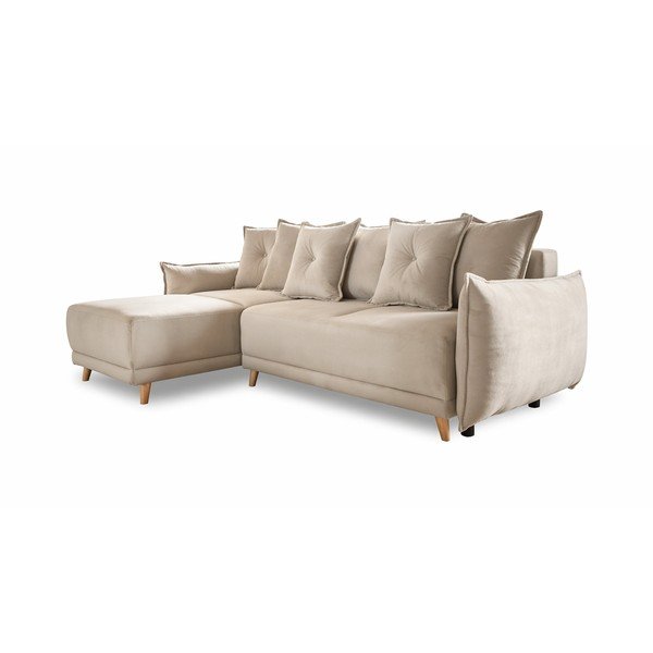 Sulankstoma kampinė sofa iš kordinio velveto smėlio spalvos (kintama) Lazy Lukka – Miuform