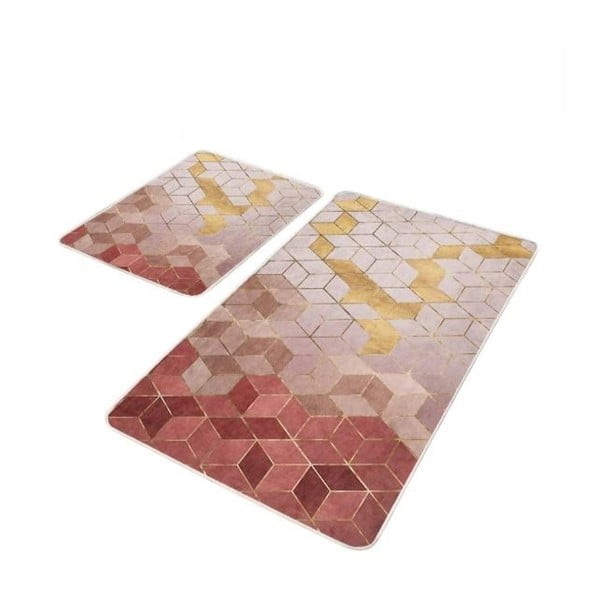 Rožinės spalvos iš velveto vonios kilimėliai 2 vnt. 60x100 cm – Mila Home