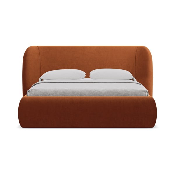 Terakotos spalvos dvigulė lova audiniu dengta su sandėliavimo vieta su lovos grotelėmis 180x200 cm Hauke – Makamii-image-4
