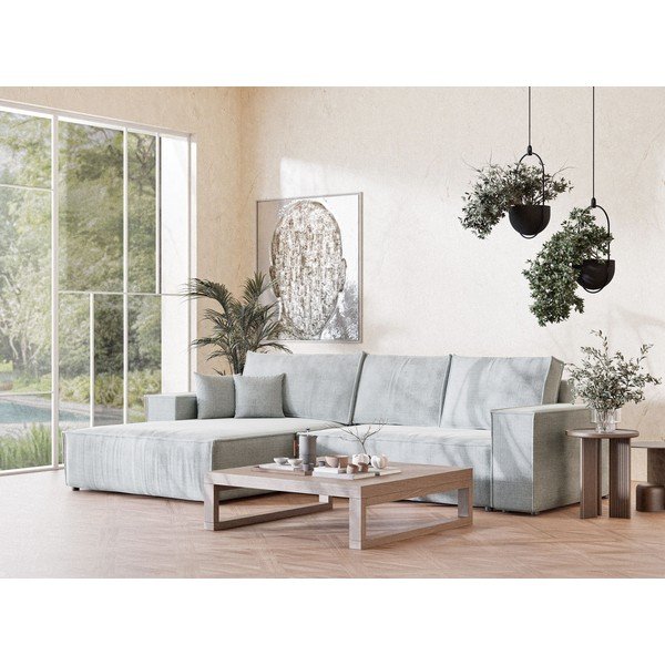 Šviesiai pilkos spalvos sulankstoma/su sandėliavimo vieta kampinė sofa iš šenilinio audinio (su kairiuoju kampu/su gultu) Maze – Maison de Rêve-image-1