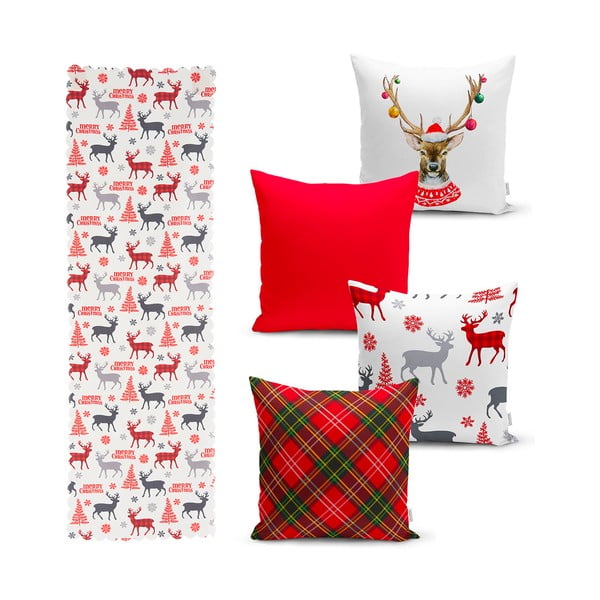 4 kalėdinių pagalvių užvalkalų ir staltiesės rinkinys Minimalist Cushion Covers Christmas Ornaments
