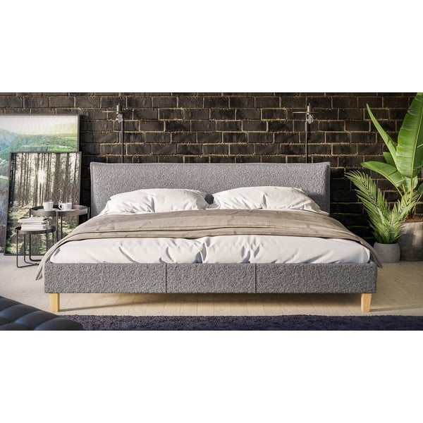 Pilka minkšta dvigulė lova su grotelėmis 200x200 cm Tina - Ropez-image-1