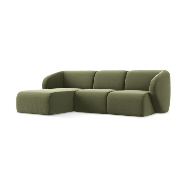 Žalios spalvos kampinė sofa iš velveto (su kairiuoju kampu/su gultu) Lani – Makamii-image-1