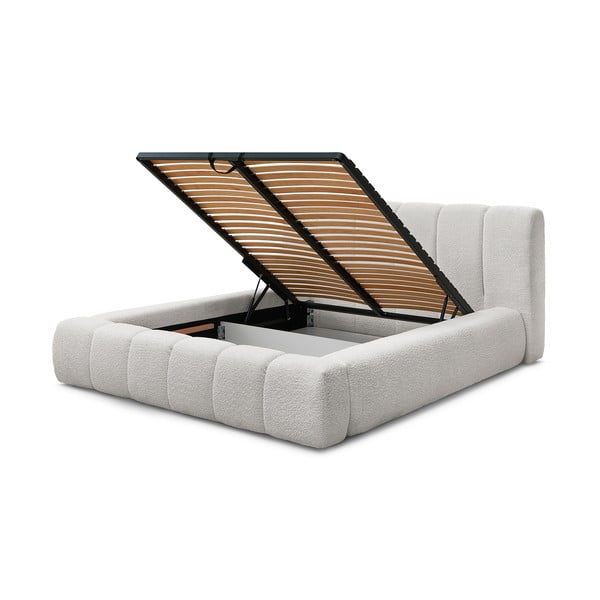 Dvigulė lova šviesiai pilkos spalvos audiniu dengta su sandėliavimo vieta su lovos grotelėmis 160x200 cm Denali – Bobochic Paris-image-4