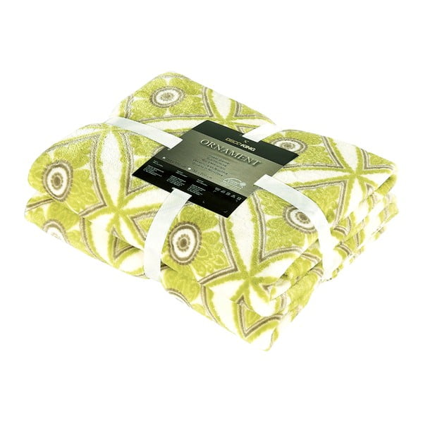 Geltonai žalia mikropluošto antklodė DecoKing Acantus, 150 x 180 cm