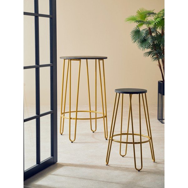 Auksinės spalvos/natūralios spalvos iš guobos masyvo baro taburetė (sėdynės aukštis 75 cm) District – Premier Housewares-image-1