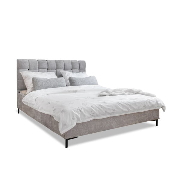 Dvigulė lova šviesiai pilkos spalvos audiniu dengta su lovos grotelėmis 140x200 cm Eve – Miuform