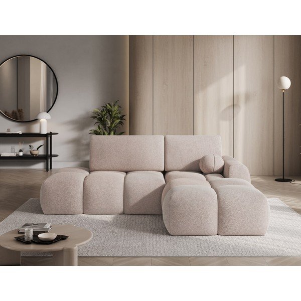 Šviesiai rudos spalvos sulankstoma/su sandėliavimo vieta kampinė sofa iš boucle (su dešiniuoju kampu/su gultu) Vittario – ELTAP-image-1