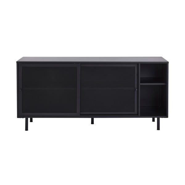 Iš metalo šoninė spintelė juodos spalvos su stumdomomis durimis 160x75x46 cm Veep – Unique Furniture
