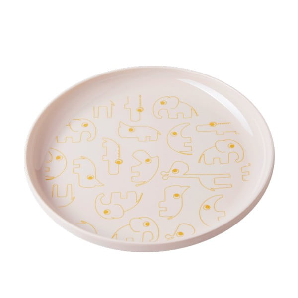 Vaikiška šviesiai rožinė lėkštė su geltonomis detalėmis Done by Deer Yummy, Ø 20,5 cm