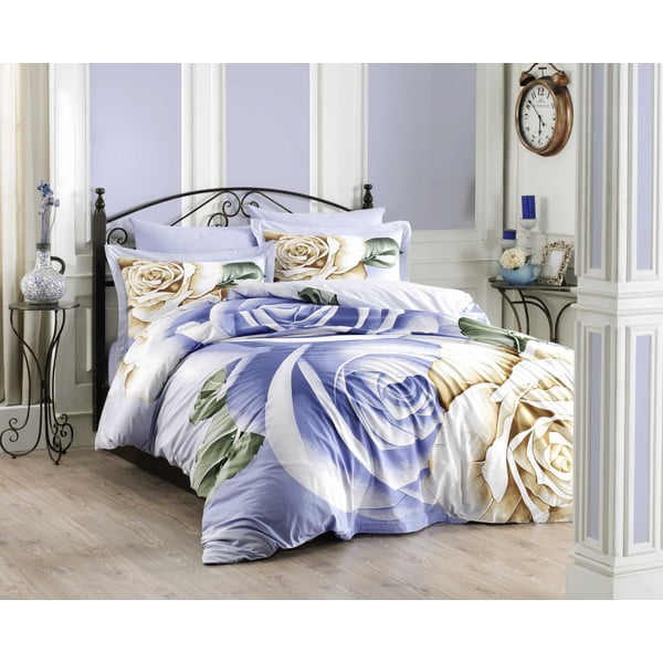 Patalynė su paklode dvigulei lovai iš poplino "Hobby Rebecca Blue", 200 x 220 cm