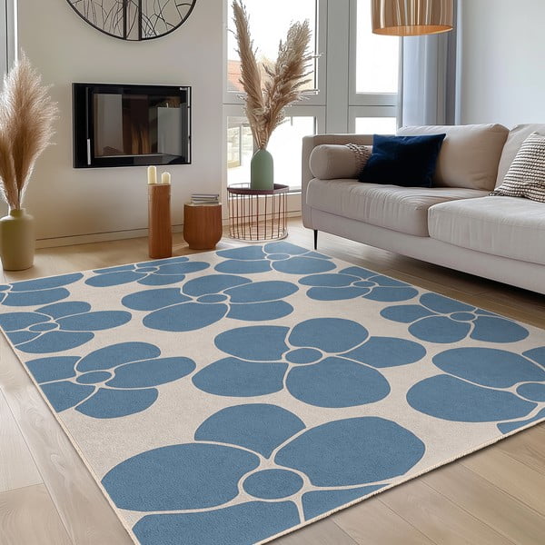 Skalbiamas mėlynos spalvos kilimas 80x200 cm Blue Meadow – Mila Home-image-3