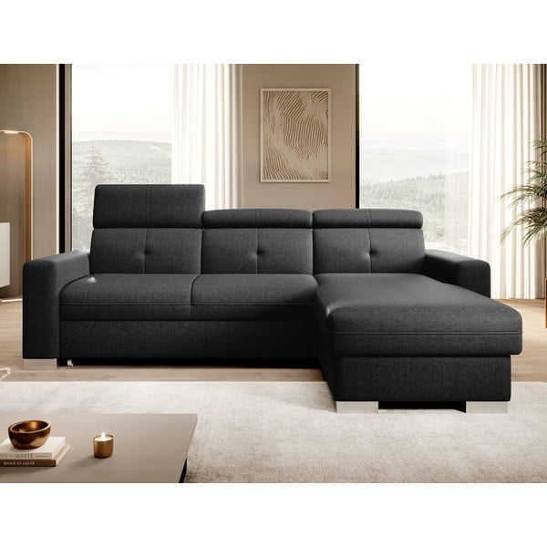 Juodos spalvos sulankstoma/su sandėliavimo vieta kampinė sofa (su dešiniuoju kampu/su gultu) Fresia – ELTAP-image-1