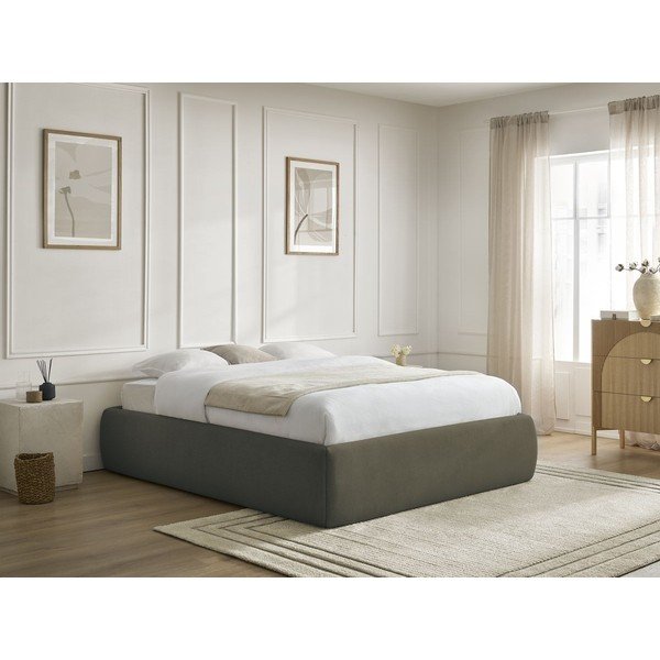 Tamsiai žalios spalvos dvigulė lova audiniu dengta su sandėliavimo vieta/be galvūgalio su lovos grotelėmis 180x200 cm Inera – Bobochic Paris-image-1