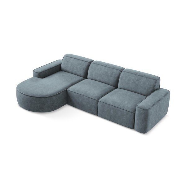 Pilkai mėlynos spalvos iš šenilinio audinio kampinė sofa (su kairiuoju kampu/su gultu) Omao – Makamii-image-4