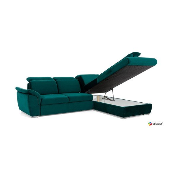 Žalios spalvos iš velveto sulankstoma/su sandėliavimo vieta kampinė sofa (su kairiuoju kampu/„L“ formos) Loreto – ELTAP-image-3