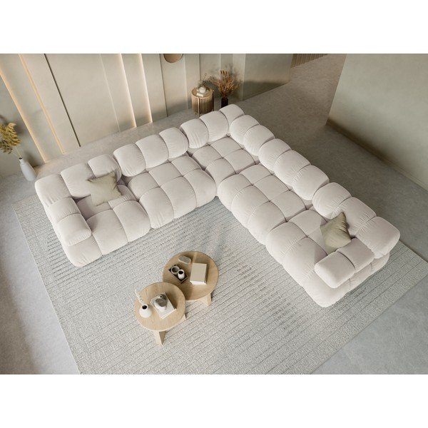 Kreminės spalvos modulinė kampinė sofa iš velveto – Micadoni -image-1