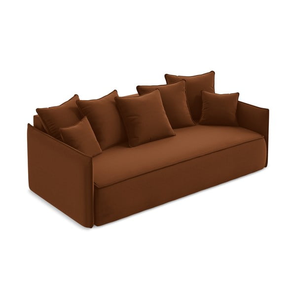 Terakotos spalvos iš velveto sulankstoma/su sandėliavimo vieta sofa 225 cm Hula – Makamii-image-2