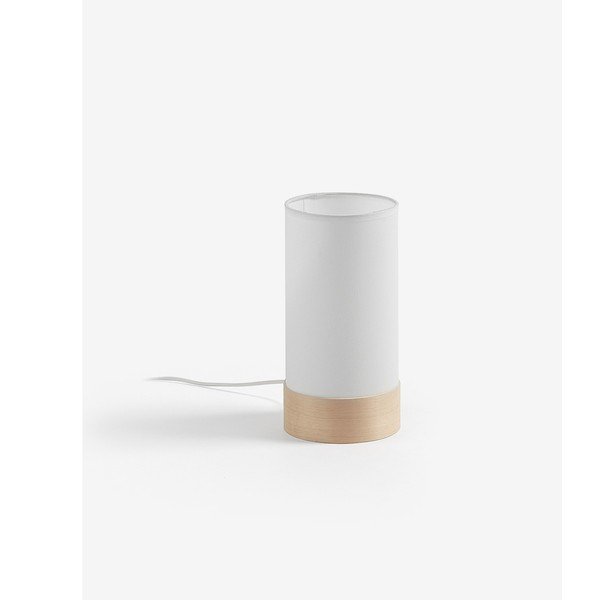 Baltos spalvos/natūralios spalvos iš buko masyvo stalinis šviestuvas (aukštis 26 cm) su tekstiliniu gaubtu Slat – Kave Home-image-3